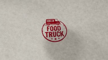Yemek kamyonu pulu döngüye alınabilir ve kusursuz bir animasyon. El damgası darbesi. Sokak yiyecekleri aracı 3D döngü kavramı.