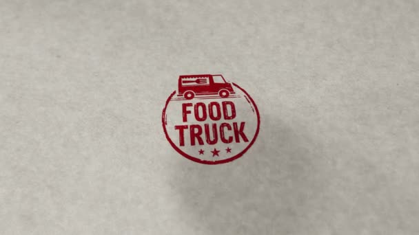 Pieczęć Food Truck Pętli Płynnej Animacji Uderzenie Dłoń Street Żywności — Wideo stockowe