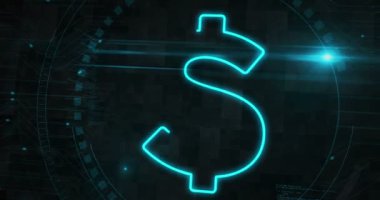 Dolar parası USD finans sembolü dijital konsept. Siber teknoloji ve bilgisayar arkaplanı 3 boyutlu. Kusursuz ve döngüsüz.