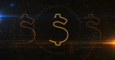 Dolar parası USD finans sembolü soyut dijital konsept. Siber teknoloji ve bilgisayar arkaplan çizgisi kusursuz ve döngülü animasyon.