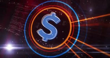 Dolar parası USD finans sembolü dijital konsept. Siber teknoloji ve bilgisayar ağı arkaplanı soyut 3d canlandırması.