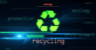 Ekoloji ve çevre koruma sembolü teknoloji döngüsü kavramının geri dönüşümü. Arızalı ekranlardaki soyut imza pürüzsüz ve döngülü.