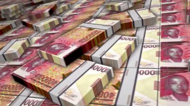 Gine parası Gine frangı banknot döngüsü. GNF 10000 para yığını. İş, ekonomi, bankacılık ve finans kavramı. Kamera nakit paketleri üzerinde döngü olmayan 3D.