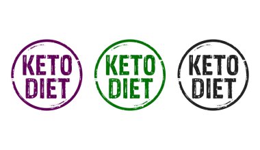Keto diyet pul simgeleri birkaç renk versiyonu. Ketogenic dostu gıda konsepti 3 boyutlu resimleme.