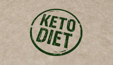 Keto diyet pul simgeleri birkaç renk versiyonu. Ketogenic dostu gıda konsepti 3 boyutlu resimleme.