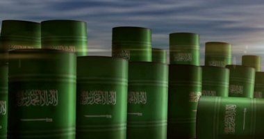 Suudi Arabistan petrol işi ve yakıt çıkarma varilleri. Suudi Arabistan petrol endüstriyel metal konteynerleri.