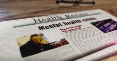 Akıl sağlığı krizi, günlük depresyon gazetesi. Manşetler soyut kavram 3D.