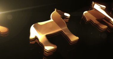 Truva virüsü siber suç ve güvenlik altın metal parlaklık sembolünü ihlal etti. Görkemli parlama ve yansıma ışığı ikonu soyut. Kusursuz ve döngülü 3D canlandırma.