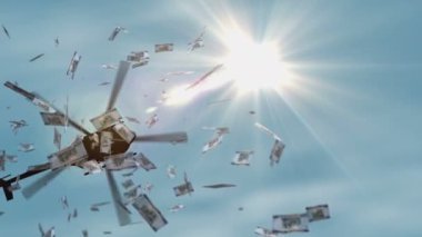 Ruanda parası Ruanda frangı helikopter parası bırakıyor. RWF 1000 notaları soyut 3d enflasyon, para basma, finans, ekonomi, kriz ve niceliksel kolaylık kavramı.