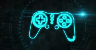 Oyun sahası ve joystick oyun sembolü dijital konsept. Siber teknoloji ve bilgisayar arkaplanı 3 boyutlu. Kusursuz ve döngüsüz.