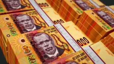 Malavi parası Malawian kwachas pack loop 3d animasyon. Döngüsüz finans, nakit, ekonomi, iş ve banka kavramı. 2000 MWK banknot destesi üzerinde hareket eden kamera.