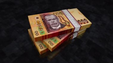 Malavi parası Malawian kwachas yığın. Ekonomi, bankacılık, iş, kriz, durgunluk, borç ve finans konularının kavramı. 2000 MWK banknotları 3d animasyonu istifledi.