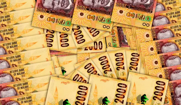 stock image Malawi kwacha banknotes in a cash fan mosaic pattern. Malawian MWK 2000 money notes. Abstract concept of bank, finance, economy decorative design background 3d illustration.