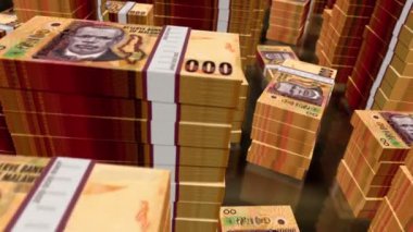 Malavi parası Malawian kwachas banknotları döngüsü. 2000 MWK 'dan fazla 3D uçuş kule yığını. Döngüsüz, soyut iş dünyası, ekonomi krizi ve finans kavramı.