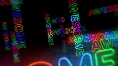 Muhteşem neon sembolü. Renkli ampuller. Olağanüstü stil, soyut, pürüzsüz ve döngüsel konsept. 3D tünel animasyonunda uçuyor..