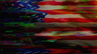 ABD dijital teknoloji bayrak siber arka planı. ABD bayrağı siber saldırı ve casusluk konsepti çizimi.