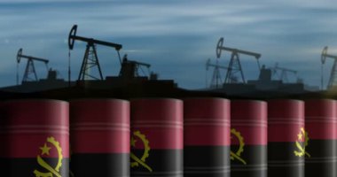Angola petrol işi ve yakıt çıkarma varilleri sorunsuz ve geri dönüşümlü konseptte. Angola petrol sanayi konteynerleri.