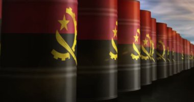 Angola petrol işi ve yakıt çıkarma varilleri sorunsuz ve geri dönüşümlü konseptte. Angola petrol sanayi konteynerleri.