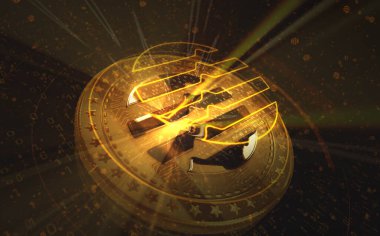 Poznan, Polonya, 1 Ağustos 2024: Aptos APT kripto para birimi yeşil ekran arka planında. Soyut konsept 3d illüstrasyon.