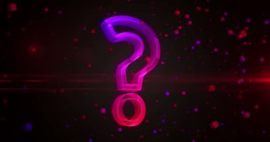 Soru işareti yardımı ve sınav sembolü soyut konsept holografik cam. Siber teknoloji ve bilgisayar arkaplan 3D nesne.