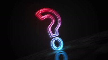 Soru işareti yardımı ve sınav sembolü soyut konsept holografik cam. Siber teknoloji ve bilgisayar arkaplan 3D nesne.