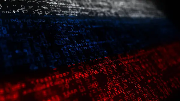 stock image Russia digital technology flag cyber background. Russian Federation banner cyberattack and espionage concept illustration.