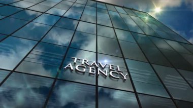 Seyahat acentesi cam hızlandırılmış döngü konsepti. Ön cephede 3 boyutlu, pürüzsüz döngüsüz turizm servis sembolü.