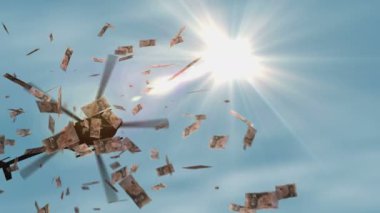 Mauritius para banknotları helikopter parası düşüyor. 1000 MUR 'luk soyut 3d enflasyon, para basma, finans, ekonomi, kriz ve niceliksel kolaylaşma kavramı.