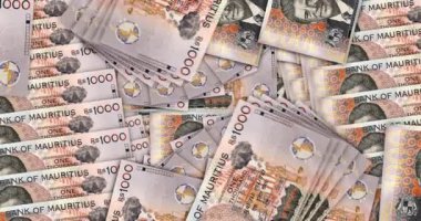 Mauritius para banknotları nakit fan mozaik döngüsü içinde. 1000 MUR 'luk banknot. Soyut banka, finans, ekonomi sorunsuz ve döngülü tasarım geçmişi kavramı.