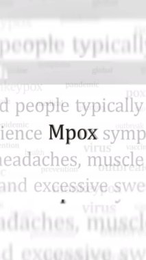 Dikey video: Mpox maymun çiçeği salgını uluslararası medyada manşet haberi. Ekranlarda düzgün döngülü internet haber başlıklarının soyut kavramı.