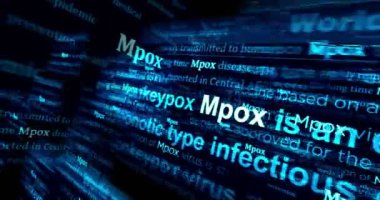 Mpox maymun çiçeği salgını manşet haber başlıkları uluslararası medya soyut kavram döngüsü. Kusursuz ve döngülü 3D canlandırma.