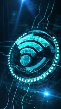 Dikey video: Kablosuz mobil bağlantı ve internet yardım noktası dijital kavramı. Ağ, siber teknoloji ve bilgisayar arkaplanı soyut 3D kusursuz ve çevrilebilir.