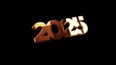 2025 yıllık fütüristik yeni altın metal parlak sembol konsepti. Görkemli parlama ve yansıma ışığı ikonu soyut 3D animasyon. Ayrı nesne.