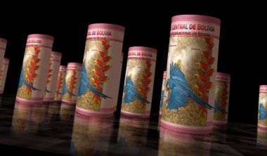 Bolivia money Bolivian Bolivianos money rolls 3d illustration. 100 BOB banknote rolled. Concept of finance, cash, economy crisis, business success, recession, bank, tax and debt. clipart