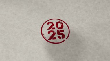 2025 yıllık mühür döngüye alınabilir ve kusursuz animasyon. El damgası darbesi. Yıl 25 3D döngü kavramı.