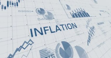 Enflasyon durgunluğu ve depresyon kriz çizelgeleri ve grafikleri kağıt 3D animasyon üzerinde pürüzsüz ve döngüsüz