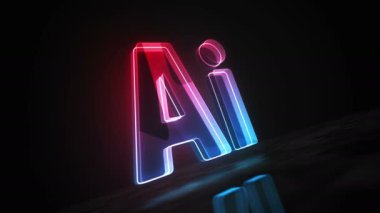 Yapay Zeka sembolü dijital soyut konsept holografik cam. Siber teknoloji ve bilgisayar arkaplan 3D nesne.