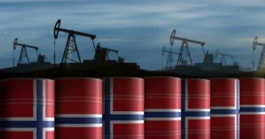 Norveç petrol işi ve yakıt çıkarma varilleri sorunsuz ve geri dönüşümsüz bir konsept içinde. Norveç petrol sanayi konteynerleri.