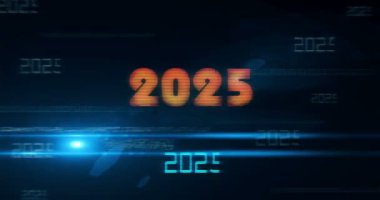 2025 yıllık teknoloji döngüsü konsepti. Arızalı ekranlardaki soyut imza pürüzsüz ve döngülü.