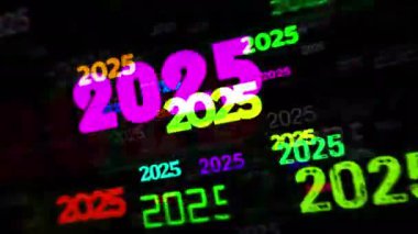 2025 yıllık teknoloji döngüsü konsepti. Arızalı ekranlardaki soyut imza pürüzsüz ve döngülü.