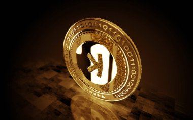 Poznan, Polonya, 1 Eylül 2024: Kaspa KAS şifreleme para birimi yeşil ekran arka planda. Soyut konsept 3d illüstrasyon.