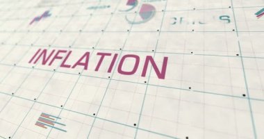 Enflasyon durgunluğu ve depresyon kriz çizelgeleri ve kağıt 3D konsept animasyon üzerinde renkli diyagramlar