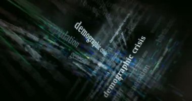 Nüfus krizi küresel nüfus sorunu medyada manşet oldu. Soyut konsept döngü gösterir. Ekranlar arasında uçma efekti pürüzsüz ve döngülü 3d.