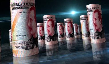 Honduras money Honduran Lempira money rolled 3d illustration. 500 HNL banknote rolls. Concept of finance, cash, economy crisis, business success, recession, bank, tax and debt. clipart