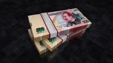 Honduras parası Honduras Lempira yığını. Ekonomi, bankacılık, iş, kriz, durgunluk, borç ve finans konularının kavramı. 500 HNL banknotlar 3D animasyon dizisi.
