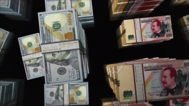 Amerikan Doları ve Honduras parası Honduras Lempira para değişimi. Kağıt banknotlar tomar tomar. Ticaret, ekonomi, rekabet, kriz, bankacılık ve finans kavramı. Döngüsüz 3D notalar.