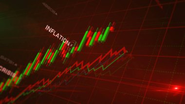 Enflasyon durgunluğu ve depresyon kriz grafikleri ve grafikleri konsept 3d illüstrasyon
