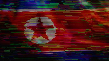 Kuzey Kore dijital teknoloji bayrak siber arka planı. Kuzey Kore bayrağı siber saldırı ve casusluk konsepti çizimi.
