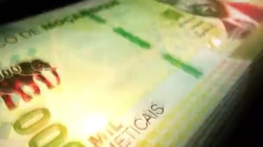 Mozambik parası Mozambik Metical sayımı. 1000 MZN banknot. Hızlı para sayım makro döngüsü. İş, finans ve ekonomi. Döngüsüz ve pürüzsüz bir kavram.