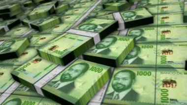 Mozambik parası Mozambik Metical banknot döngüsü. 1000 MZN para yığını. İş, ekonomi, bankacılık ve finans kavramı. Kamera nakit paketleri üzerinde döngü olmayan 3D.